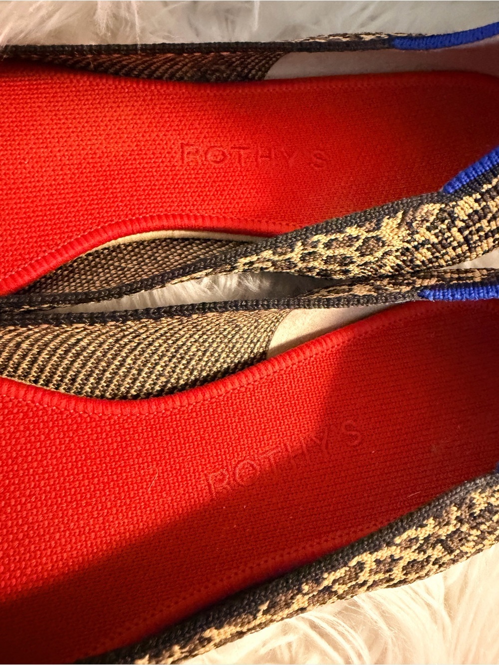 Rothy's Leopard Print Pointed Flats with Red Insole and Blue Trim size 13 - Picture 6 of 9